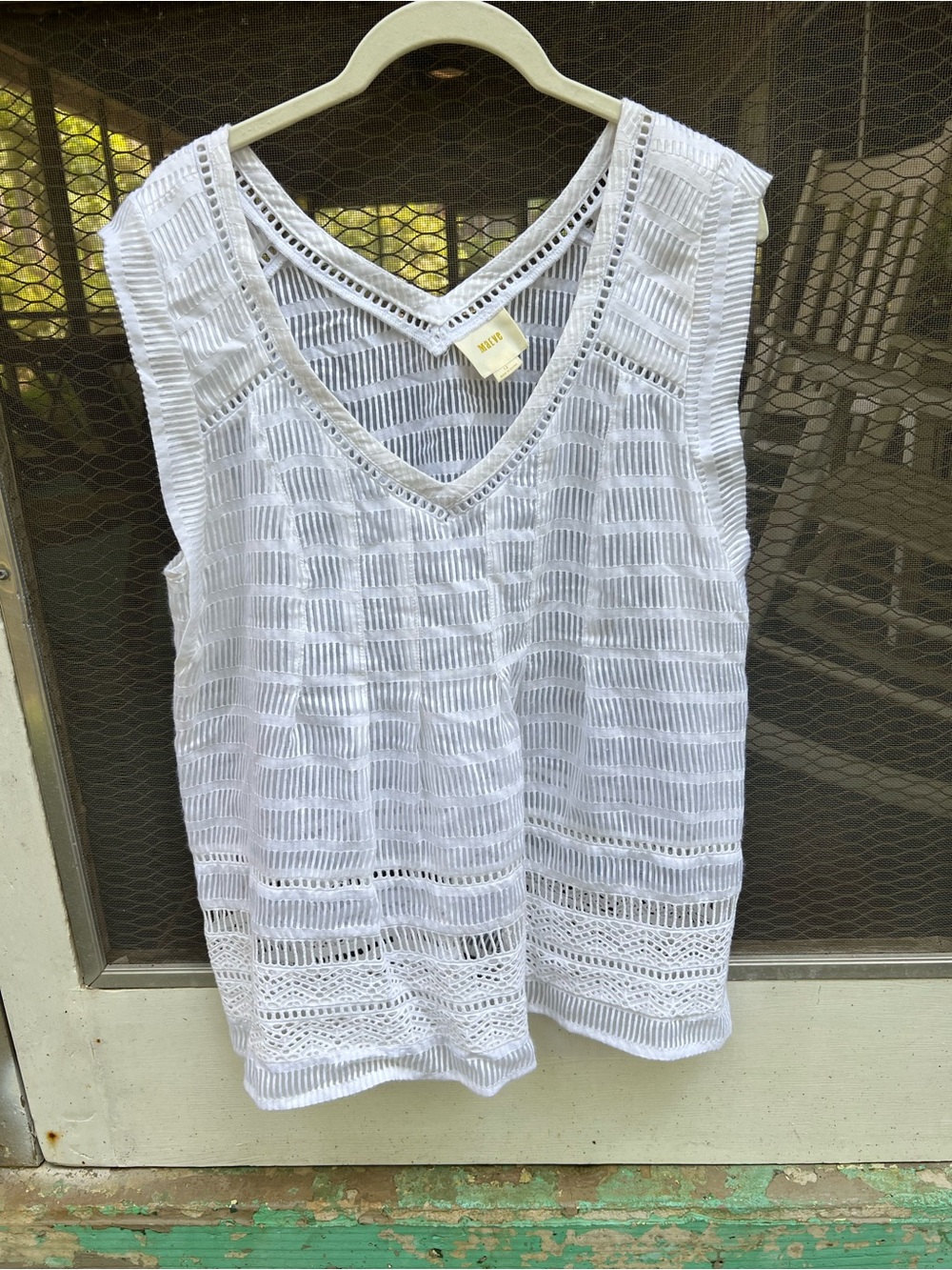 Maeve White Eyelet & Crochet V-Neck Tank